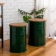 Glitzhome Hunter Green Modern Metal Storage Accent Table or Stool with Solid Wood Lid, Set of 2