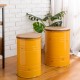 Glitzhome Yellow Modern Metal Storage Accent Table or Stool with Solid Wood Lid, Set of 2