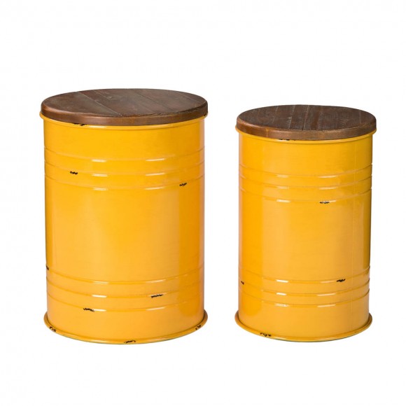 Glitzhome Yellow Modern Metal Storage Accent Table or Stool with Solid Wood Lid, Set of 2