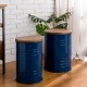 Glitzhome Navy Blue Modern Metal Storage Accent Table or Stool with Solid Wood Lid, Set of 2