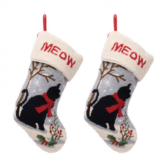 Glitzhome 2PK Hooked Stocking, Cat