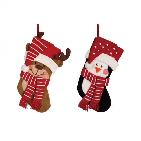 Glitzhome 3D Hooked Stocking, Penguin & Reindeer, Set of 2