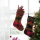 Glitzhome Plaid Stocking With Rug Hooked Stocking(Reindeer& Bear),Set of 2