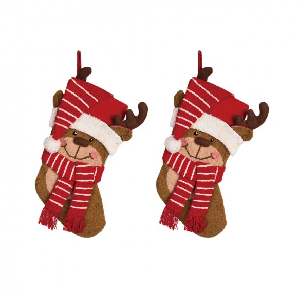 Glitzhome 2PK 3D Hooked Stocking, Reindeer