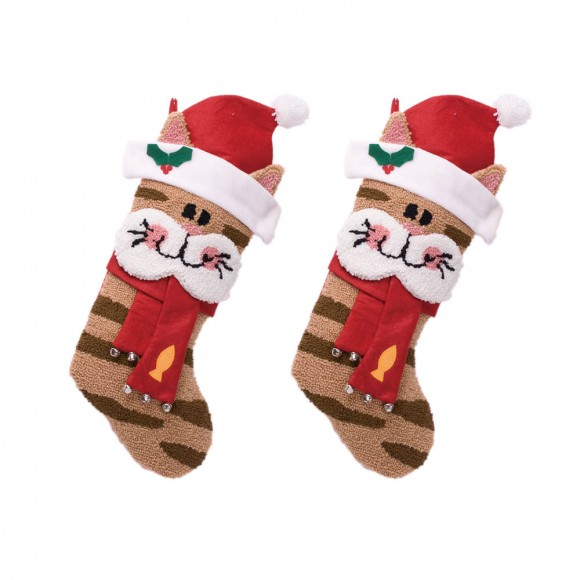 Glitzhome 2PK Hooked Stocking, 3D Cat