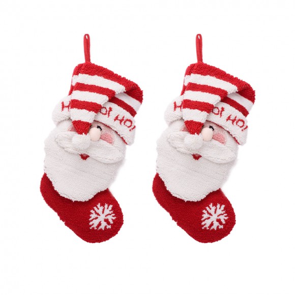 Glitzhome 2PK Hooked Stocking, 3D Santa