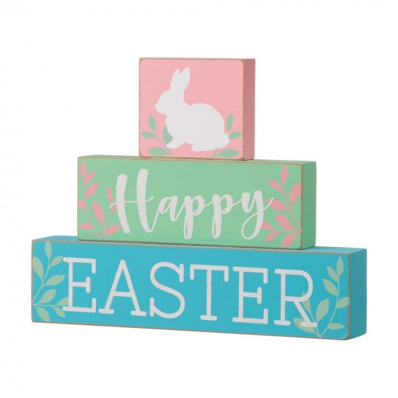 Glitzhome 9.5"L Wooden Easter Block Table Decor