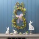 Glitzhome 24.5"H Easter Bunny Shaped Wreath with Eggs & Pink Satin Ribbon Bow