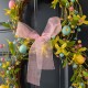 Glitzhome 24.5"H Easter Bunny Shaped Wreath with Eggs & Pink Satin Ribbon Bow