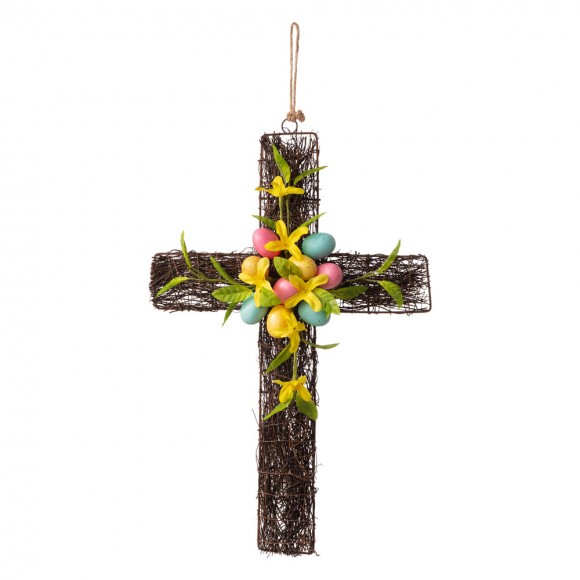 Glitzhome 18"H Easter Floral Cross