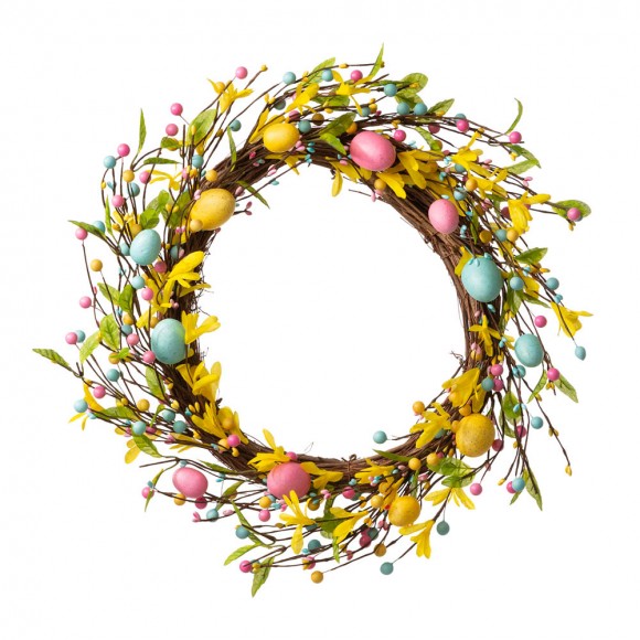 Glitzhome 22"D Easter Wreath With Multicolor Easter Eggs