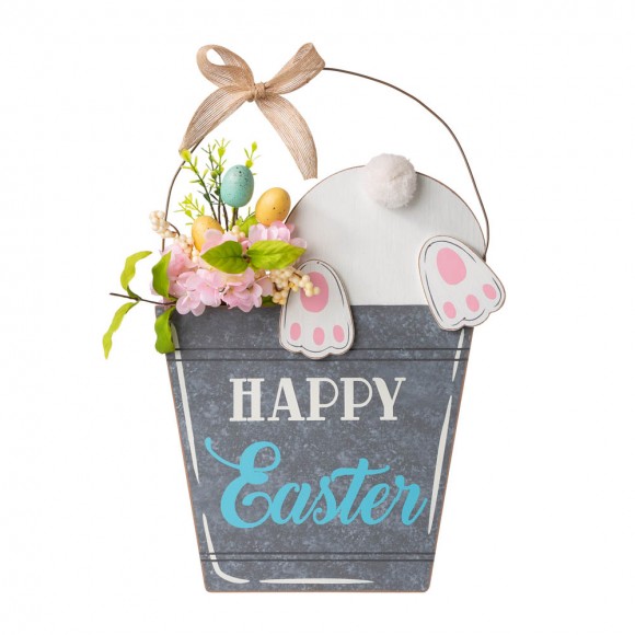 Glitzhome 18"H Easter Wooden Bunny Eggs Wall Décor
