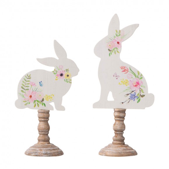 Glitzhome Easter Wooden Bunny Table Décor, Set of 2