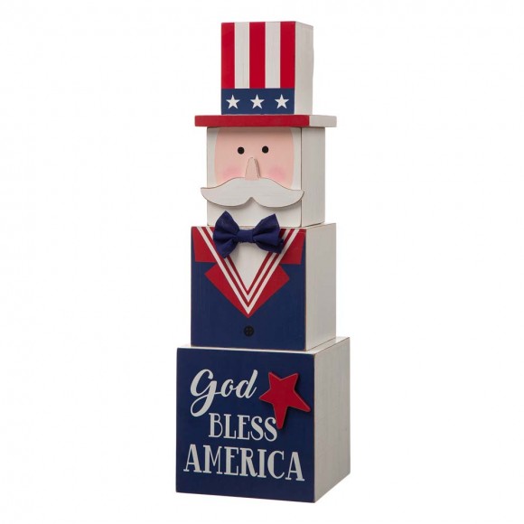 Glitzhome 24"H Wooden Double Sided Easter And July Fourth Decor