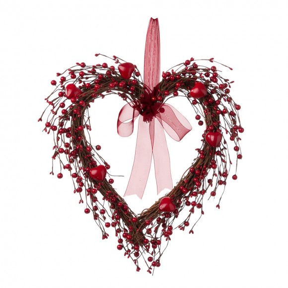 Glitzhome 17"H Valentine's Berry Heart Wreath