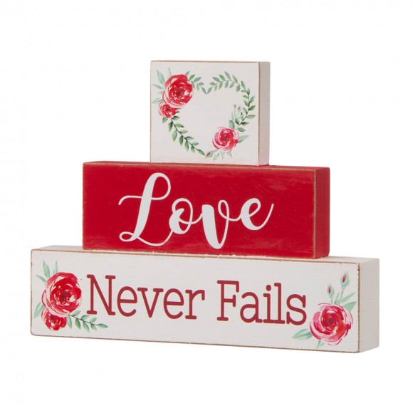 Glitzhome 9.45"L Valentine's Wooden Block Table Decor