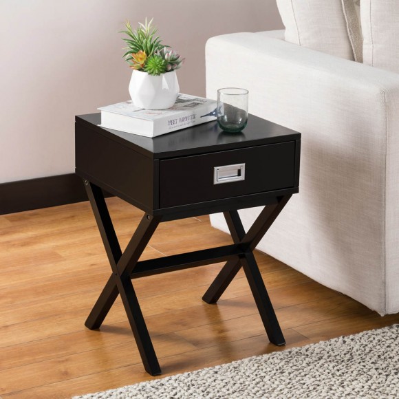 [OFFICIAL] Glitzhome 21.85"H Black Wooden Xleg End Table with 1 Drawer