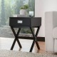 Glitzhome 21.85"H Black Wooden X-leg End Table with 1 Drawer