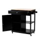 Glitzhome 33.86"H Black Kitchen Island Cart with Solid Oak Wood Top