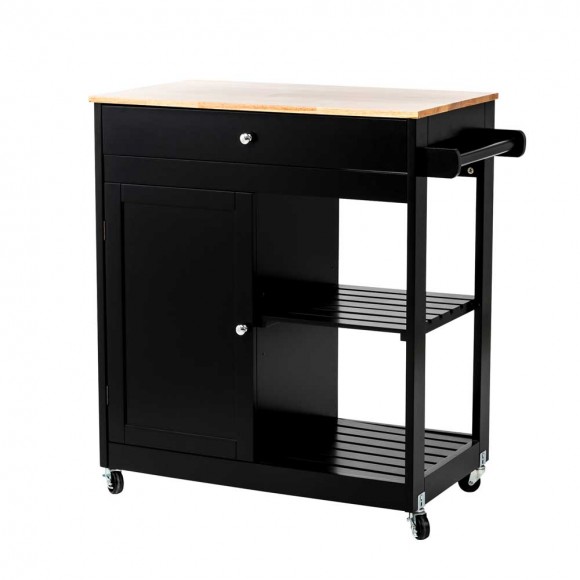 Glitzhome 33.86"H Black Kitchen Island Cart with Solid Oak Wood Top