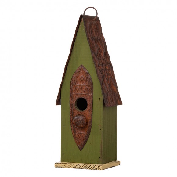 Glitzhome 13.25"H Green Distressed Solid Wood Birdhouse