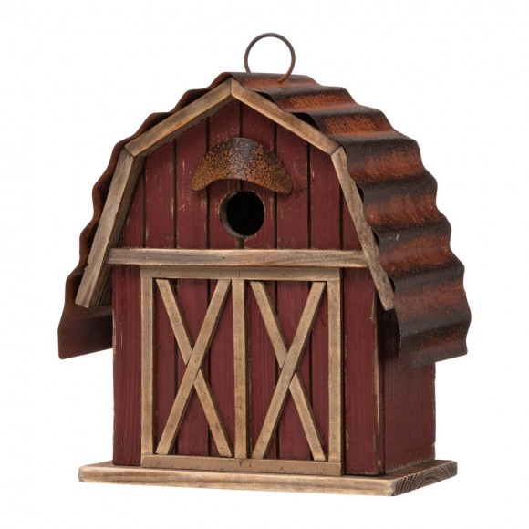 Glitzhome 10.25"H Rustic Solid Wood Barn Birdhouse