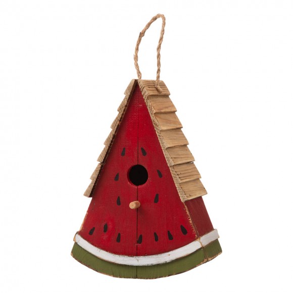 Glitzhome 11"H Distressed Solid Wood Watermelon Birdhouse