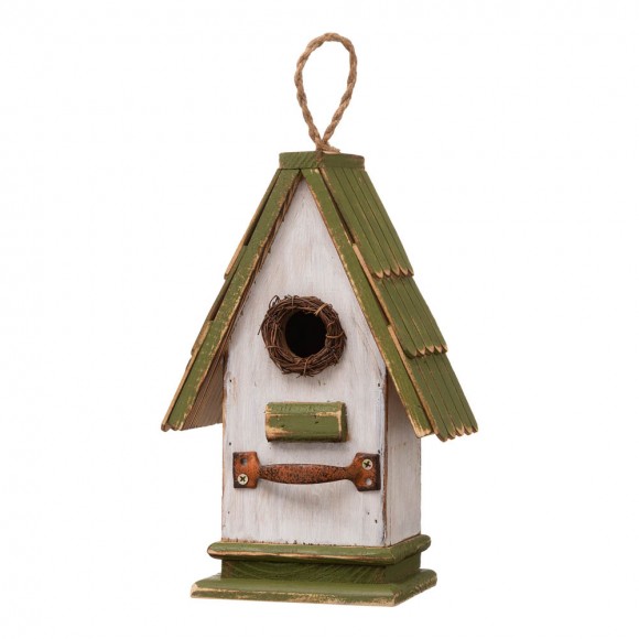 Glitzhome 10.75"H Wood Green Roof Garden Birdhouse