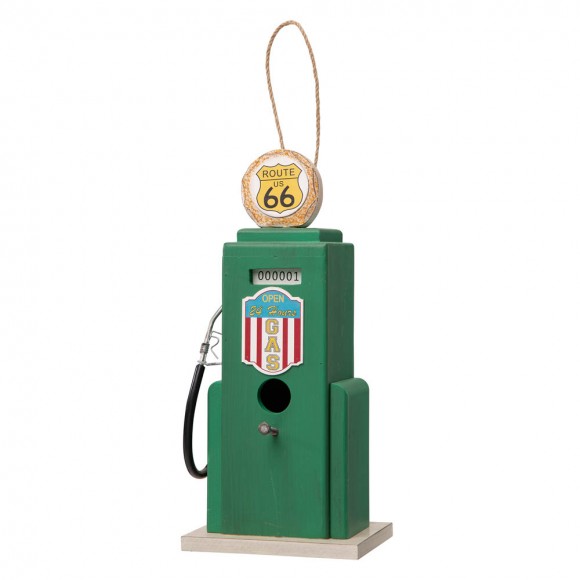 Glitzhome 13.75"H Wood Green Gas Pump Birdhouse