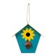 Glitzhome 10.75"L Wood/Metal Light Blue Birdhouse with Licence Plate Roof