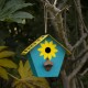 Glitzhome 10.75"L Wood/Metal Light Blue Birdhouse with Licence Plate Roof