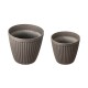 Glitzhome Eco-friendly Large Faux Concrete Round Plastic Fluted Pot Planters, Set of 2