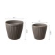 Glitzhome Eco-friendly Large Faux Concrete Round Plastic Fluted Pot Planters, Set of 2