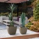 Glitzhome Eco-friendly Large Faux Concrete Square Plastic Fluted Pot Planters, Set of 2