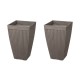 Glitzhome Eco-friendly Large Faux Concrete Tall Square Plastic Fluted Pot Planters, Set of 2