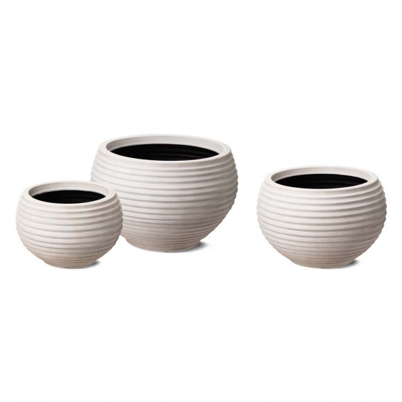 Glitzhome Eco-friendly Large Faux Porcelain Round Polyresin Fluted Planters, Set of 3