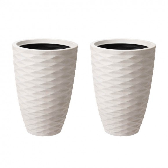 Glitzhome Eco-friendly Large Faux Porcelain Tall Round Polyresin Diamond Planters, Set of 2