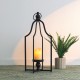 Glitzhome 22.00"H Modern Farmhouse Black Metal Candle Lantern