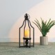 Glitzhome 16.50"H Modern Farmhouse Black Metal Candle Lantern