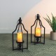 Glitzhome 16.50"H Modern Farmhouse Black Metal Candle Lantern, Set of 2