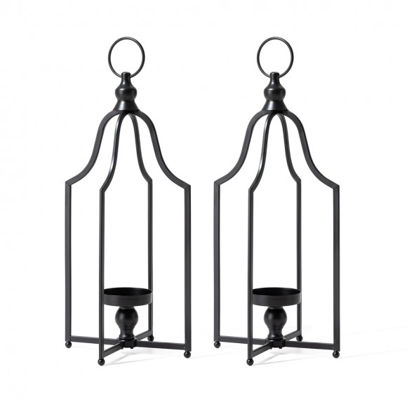 Glitzhome 22.00"H Modern Farmhouse Black Metal Candle Lantern, Set of 2