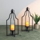 Glitzhome 22.00"H Modern Farmhouse Black Metal Candle Lantern, Set of 2