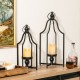 Glitzhome Large and Small Modern Farmhouse Black Metal Candle Lantern, Set of 2