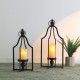 Glitzhome Large and Small Modern Farmhouse Black Metal Candle Lantern, Set of 2