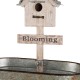 Glitzhome 24.5"H Farmhouse Galvanized Metal Outdoor Plant Stand with a Birdhouse Décor