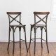 Glitzhome 43"H Rustic Steel Bar Stool with Solid Elm Wood Seat and Back Support, Set of 2