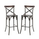 Glitzhome 43"H Rustic Steel Bar Stool with Solid Elm Wood Seat and Back Support, Set of 2