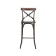 Glitzhome 43"H Rustic Steel Bar Stool with Solid Elm Wood Seat and Back Support, Set of 2