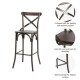 Glitzhome 43"H Rustic Steel Bar Stool with Solid Elm Wood Seat and Back Support, Set of 2