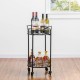 Glitzhome 29.5"H Black Deluxe 2-Tier Metal Round Mirrored Bar Cart